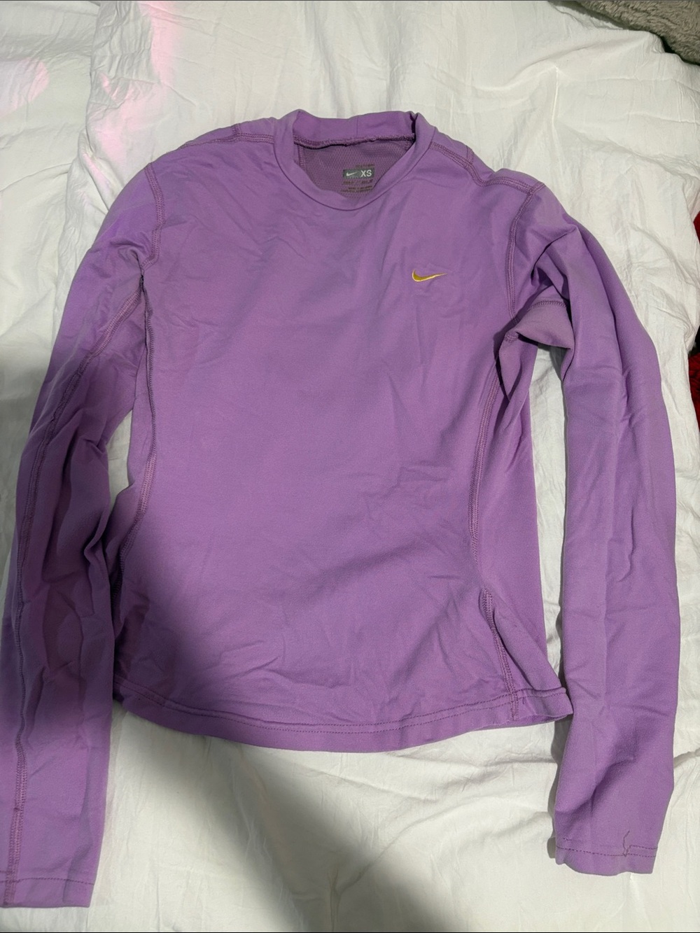 Nike Lavender Long Sleeve Crew Top with Yellow Swoosh